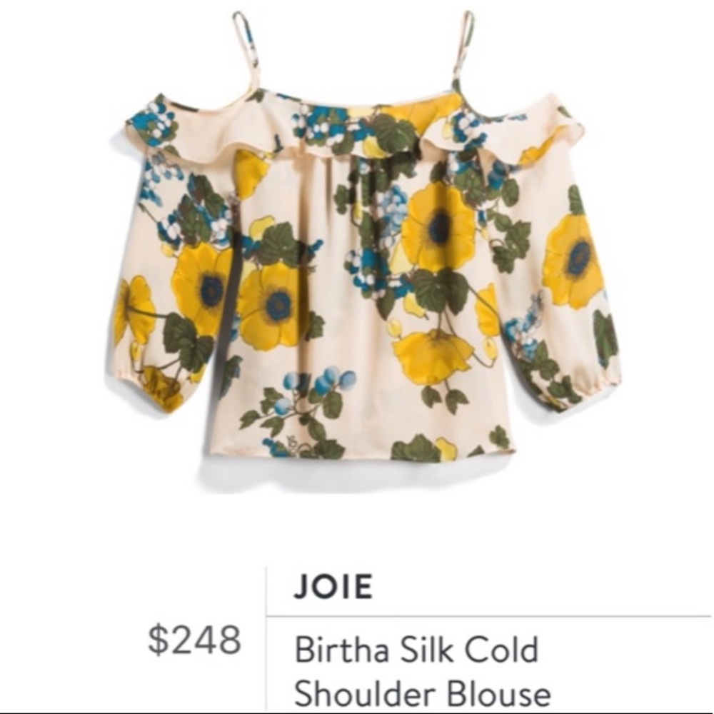 Joie silk birtha cold shoulder top yellow floral - Picture 3 of 8